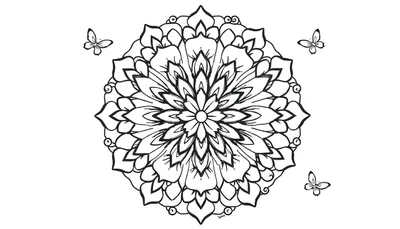 Placa de color mandala floral con mariposas para colorear.