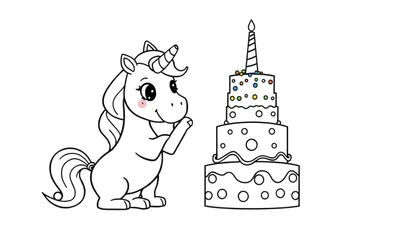 Placa de color de un unicornio y un pastel