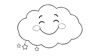 Placa de color de una nube sonriente y esponjosa con tres estrellas cayendo.