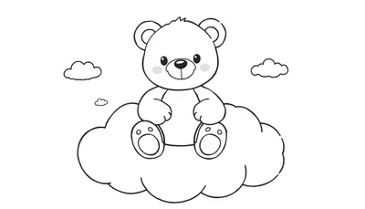 Placa de color de un osito de peluche sentado en una nube.