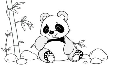 Placa de color de un panda comiendo bambú