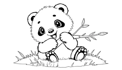 Placa de color de un osezno panda sonriendo y jugando con una hoja.