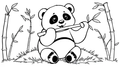 Una placa de color de un panda tierno comiendo bambú.