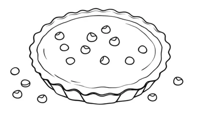 Un dibujo en blanco y negro de un pastel con bayas, listo para colorear, como una placa de color.