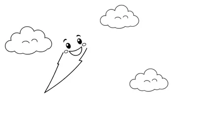 Una placa de color de un rayo sonriente con nubes.