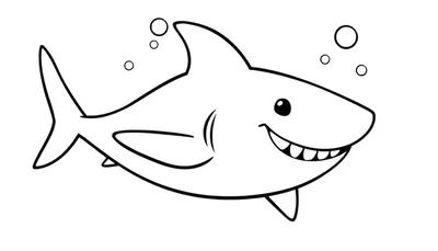 Placa de color de un tiburón sonriente de dibujos animados listo para colorear.