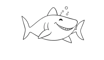 Placa de color de un tiburón de dibujos animados sonriendo.