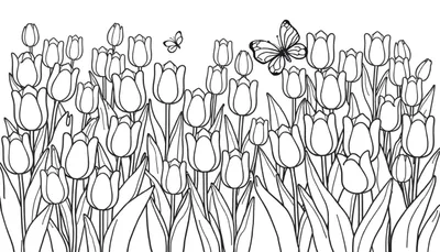 Placa de color de tulipanes y mariposas.