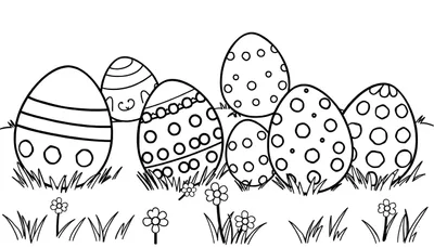Placa de color de huevos de Pascua en blanco y negro en la hierba.