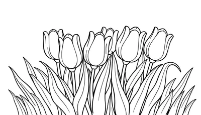 Placa de color de tulipanes sonrientes con hojas danzantes.