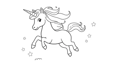 Placa de color de un unicornio corriendo con crin brillante y arcoíris.