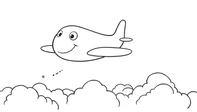 Una placa de color de un avión amigable volando sobre nubes.