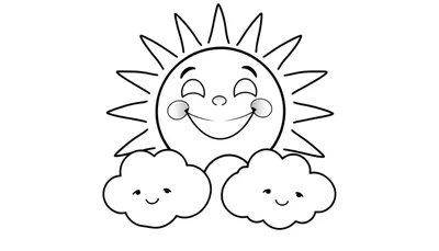 Placa de color de un sol sonriente con nubes amigables.