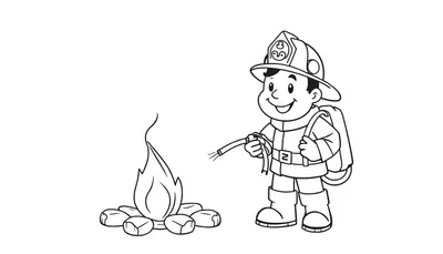 Placa de color de un bombero sonriente con manguera