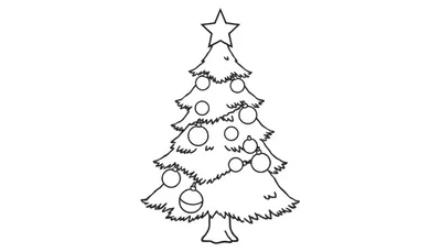 Placa de color de un árbol de Navidad con una estrella en la cima y adornos.