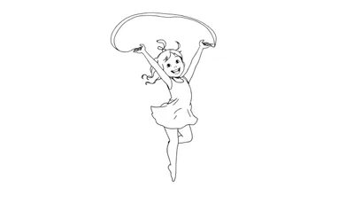 Placa de color de una niña bailando con una cinta