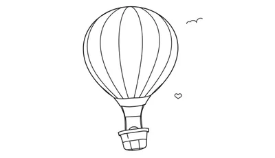 Placa de color de un globo aerostático dibujado a mano con un pájaro y un corazón.