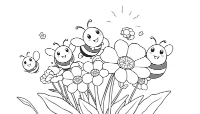 Placa de color de abejas amigables y flores.