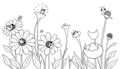 Placa de color con mariquitas y flores