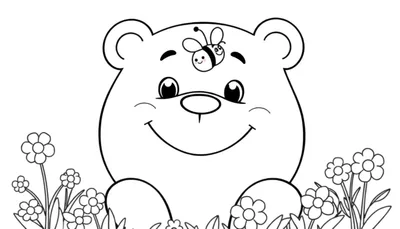 Placa de color de oso de peluche amigable con abeja.