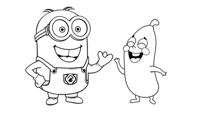 Placa de color de un Minion feliz animando a un bebé plátano.