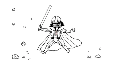 Darth Vader estilo chibi con sable de luz, listo para colorear en su placa de color.