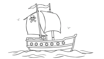Barco pirata de juguete para colorear con bandera de calavera.