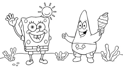 Placa de color de Bob Esponja y Patricio Estrella saludando con helado.