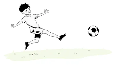 Placa de color: un niño pateando una pelota de fútbol en el aire.