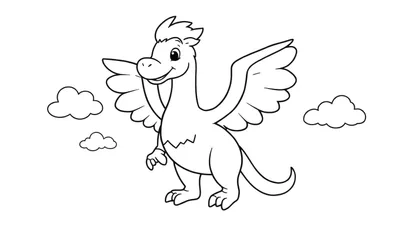 Placa de color de un dragón caricaturesco con alas.