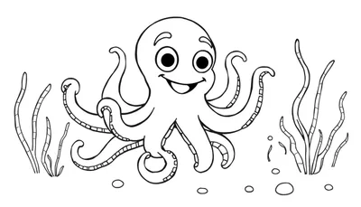 Un pulpo de dibujos animados sonriente listo para colorear en una placa de color.