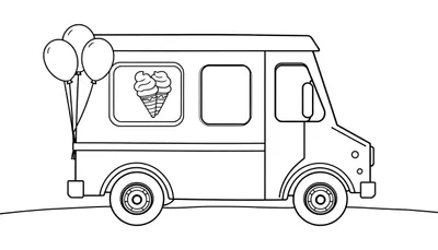 Placa de color: un camión de helados sencillo con globos.