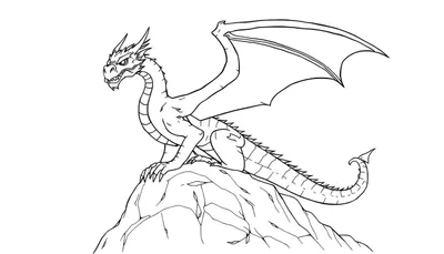 Placa de color de un dragón amenazante posado en una roca, listo para ser coloreado.