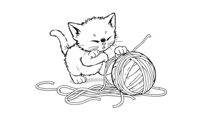 Un gatito juguetón jugando con un ovillo de lana, listo para colorear en una placa de color.