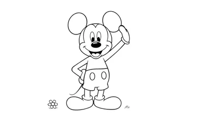 Placa de color de Mickey Mouse saludando con una flor.