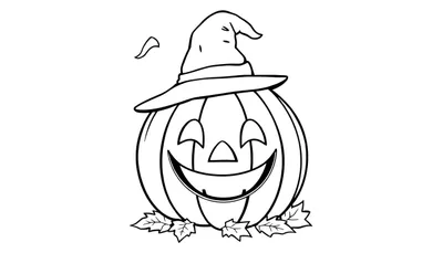 Placa de color de una calabaza sonriente de Halloween con sombrero de bruja.