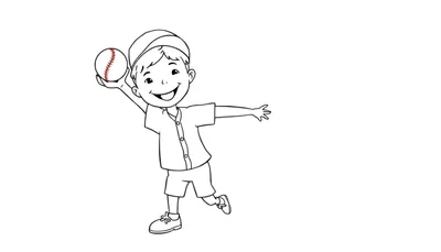 Niño lanzando pelota de béisbol, página para colorear.