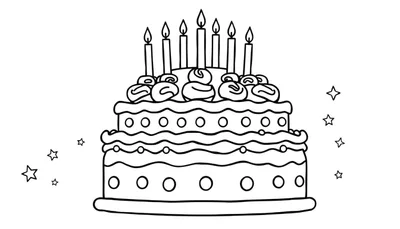 Placa de color de un pastel de cumpleaños con dos pisos, crema batida y velas encendidas.