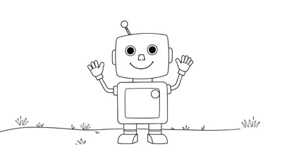Placa de color de un robot amigable hecho de formas geométricas.