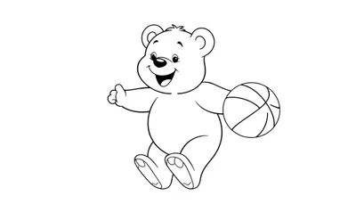 Oso de peluche animado jugando al baloncesto, preparado para colorear en la placa de color.