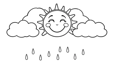 Placa de color de un sol sonriente con nubes y lluvia.