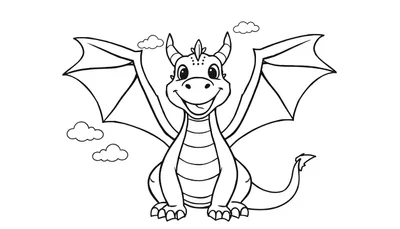 Placa de color de un dragón de dibujos animados amigable con grandes alas.