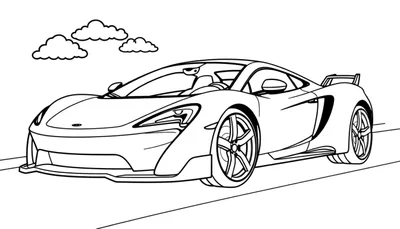 Placa de color de un coche deportivo McLaren blanco y negro para colorear.