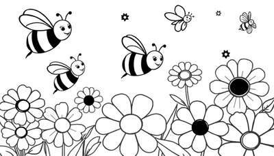 Placa de color de abejas y flores para niños.