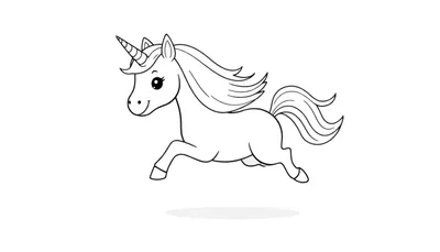 Placa de color de unicornio chibi galopando.