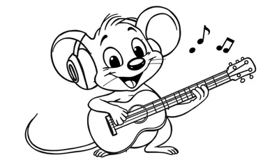 Placa de ratón tocando la guitarra para colorear.