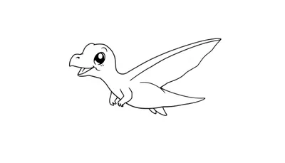 Un dibujo lineal de un pterodáctilo, listo para ser coloreado en su placa de color.
