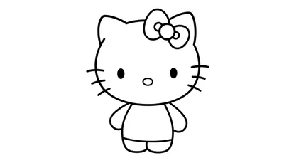 Página para colorear de Hello Kitty con su característica placa de color de sonrisa y lazo.