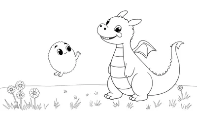 Página para colorear de un dragón amigable y una criatura nubosa sonriendo.