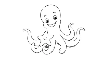 Pulpo sonriente con estrella de mar, listo para pintar en esta placa de color.